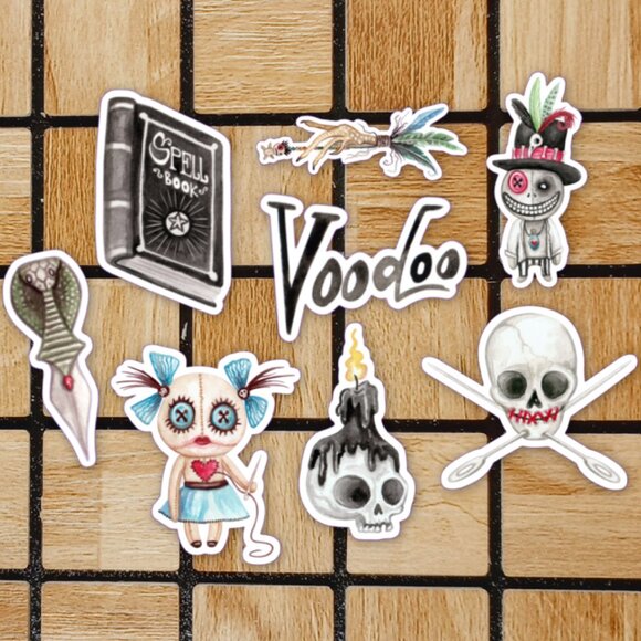 Voodoo Sticker Pack of 8 Vinyl Stickers Waterproof Horror Die Cut Sticker Set - Picture 1 of 4